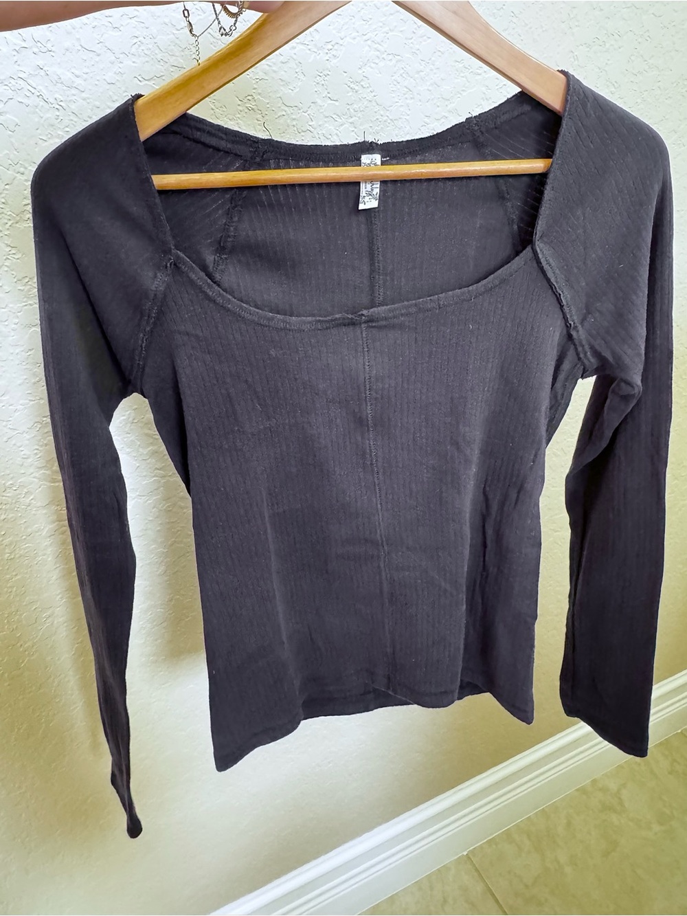 Free People Black Square Neck Long Sleeve Top Women’s Size M